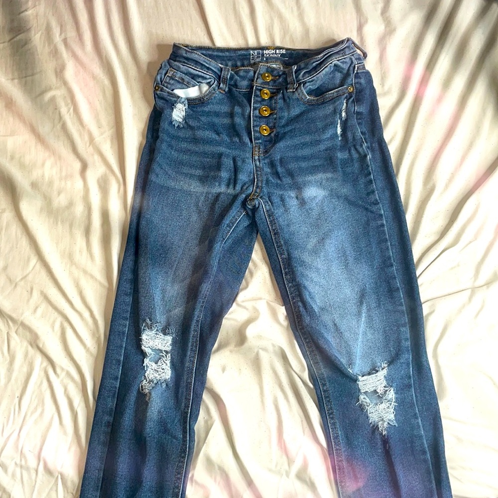 blue ripped skinny Jeans High Rise Size 5